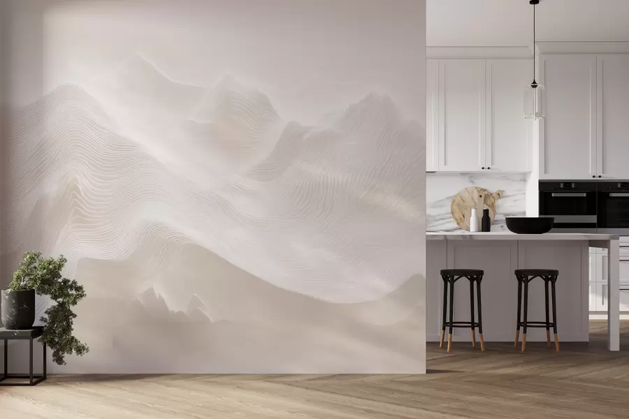 Fototapet Abstrakta, böljande berg i en beige färgskala i minimalistisk stil w09713