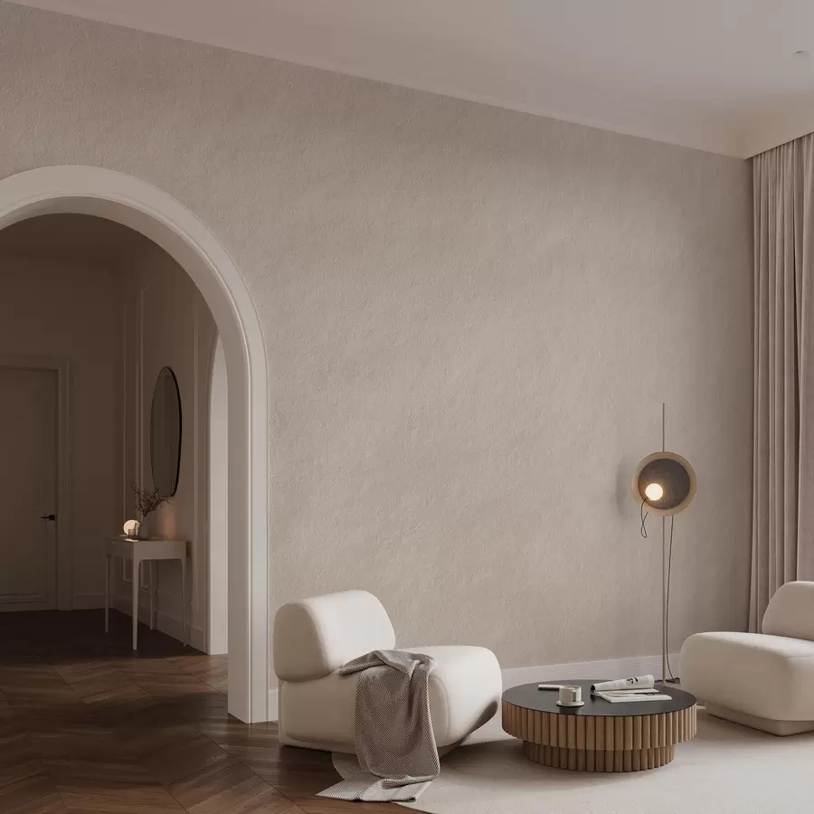 Fototapet Ljusbeige bakgrund i dekorativ putsstil, minimalistisk stil, stenstruktur w09800