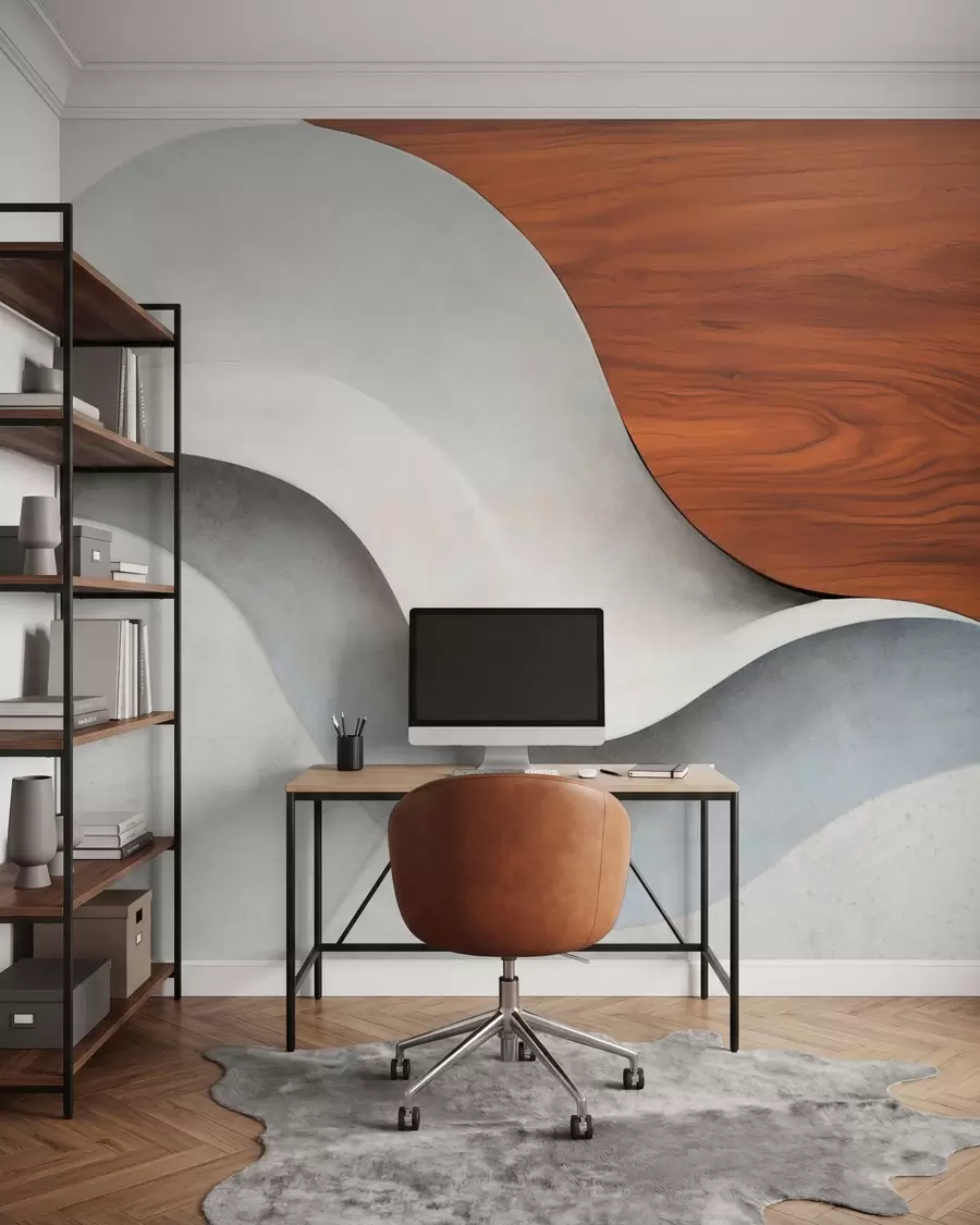 Fototapet Flytande abstrakta vågor med varma trädetaljer, minimalistisk modern design w05599