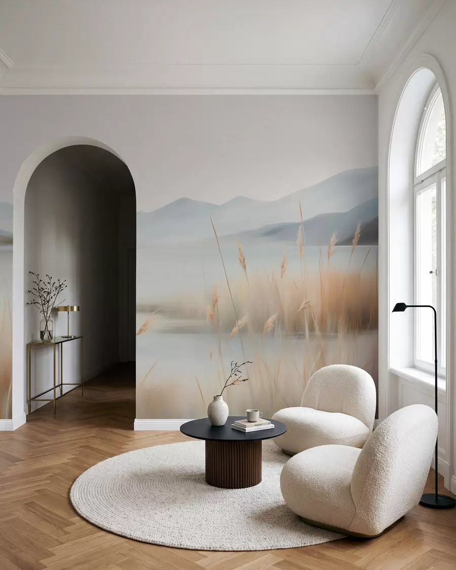 Fototapet Abstrakt landskap med berg och sjö w05584