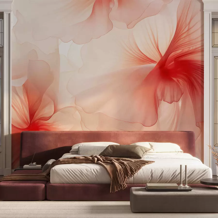 Fototapet Mjukt rosa blommor med luftiga, genomskinliga kronblad i akvarellstil, en elegant blomsterkomposition w05360