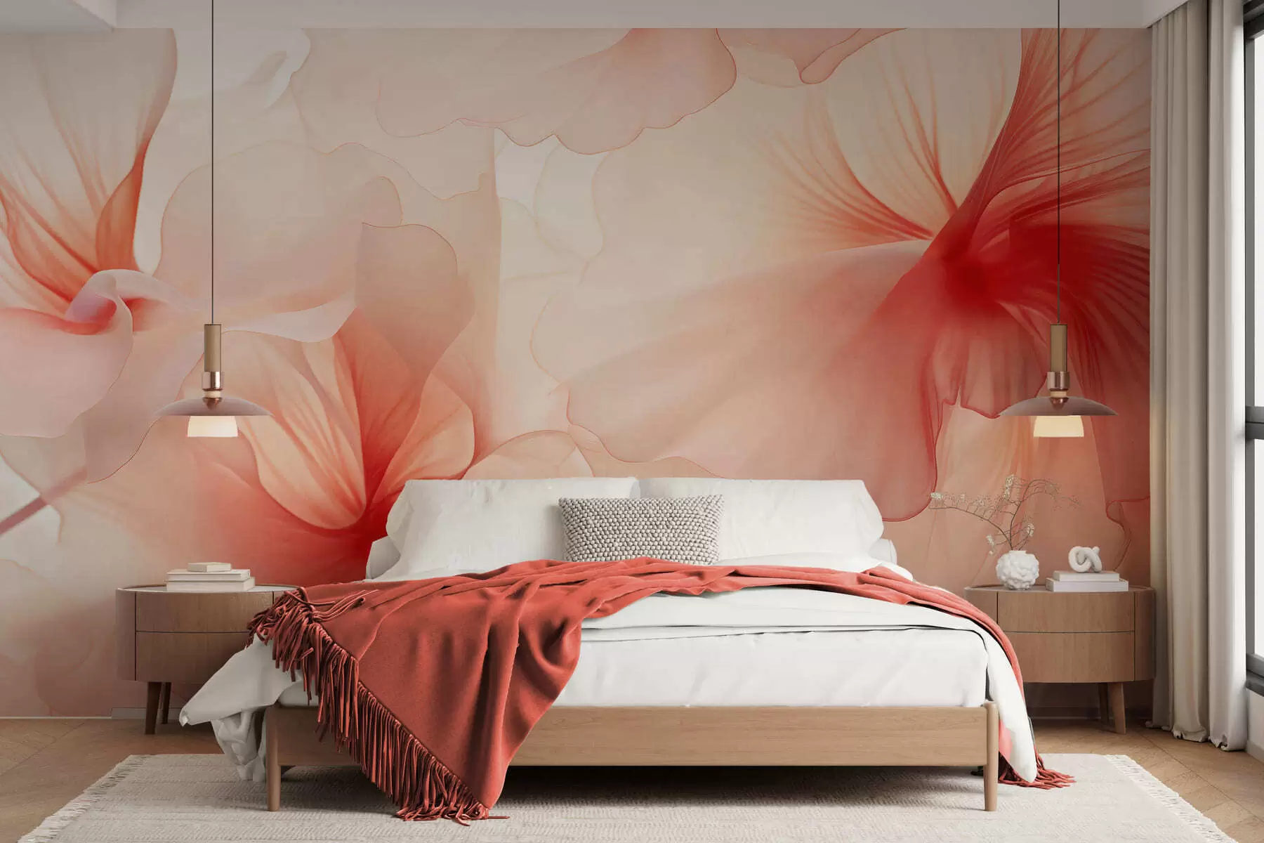 Fototapet Mjukt rosa blommor med luftiga, genomskinliga kronblad i akvarellstil, en elegant blomsterkomposition w05360