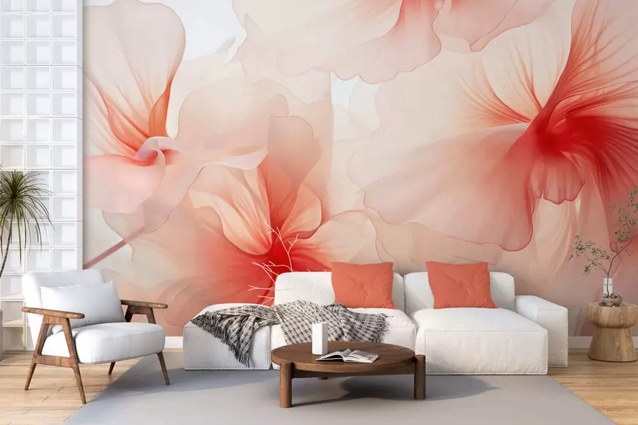Fototapet Mjukt rosa blommor med luftiga, genomskinliga kronblad i akvarellstil, en elegant blomsterkomposition w05360