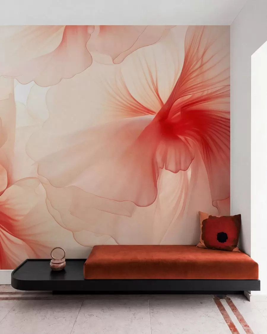 Fototapet Mjukt rosa blommor med luftiga, genomskinliga kronblad i akvarellstil, en elegant blomsterkomposition w05360