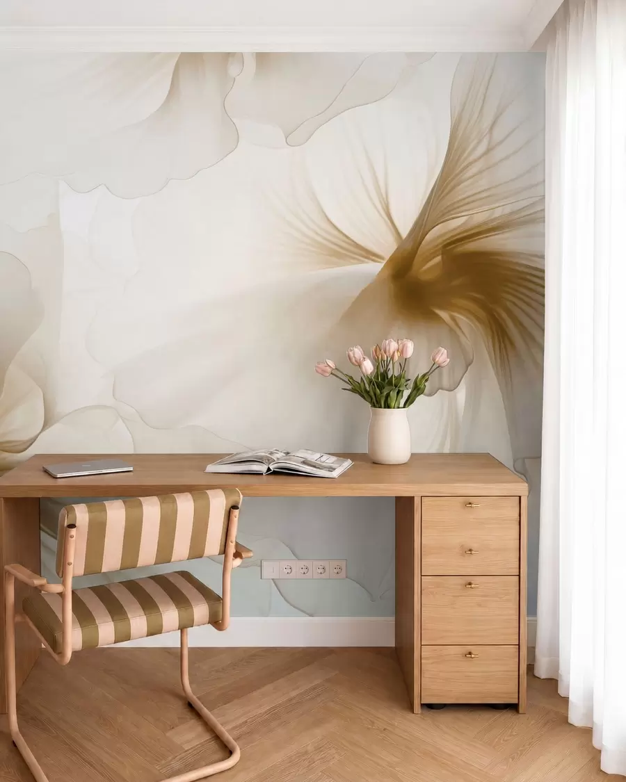 Fototapet Mjuka, rosafärgade blommor med luftiga, genomskinliga kronblad i akvarellstil, en elegant blomsterkomposition w05360v1