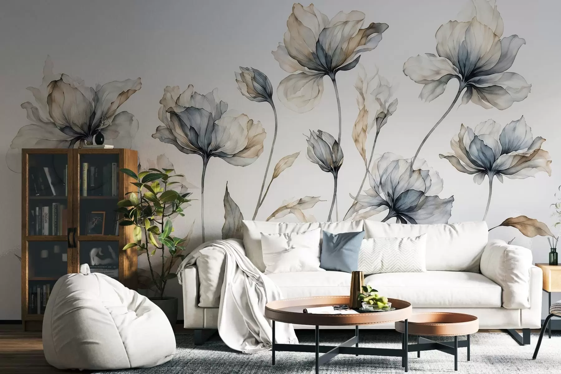 Fototapet Eleganta, luftiga blommor med genomskinliga, lager på lager av kronblad på långa, graciösa stjälkar w05579