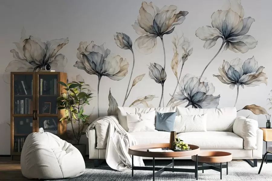 Fototapet Eleganta, luftiga blommor med genomskinliga, lager på lager av kronblad på långa, graciösa stjälkar w05579