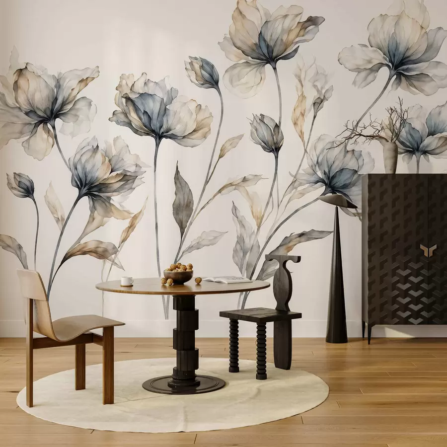Fototapet Eleganta, luftiga blommor med genomskinliga, lager på lager av kronblad på långa, graciösa stjälkar w05579