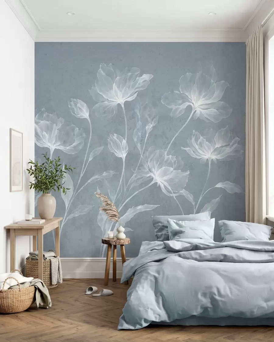 Fototapet Eleganta, luftiga blommor med genomskinliga, lager på lager liggande kronblad på långa, graciösa stjälkar w05579v2