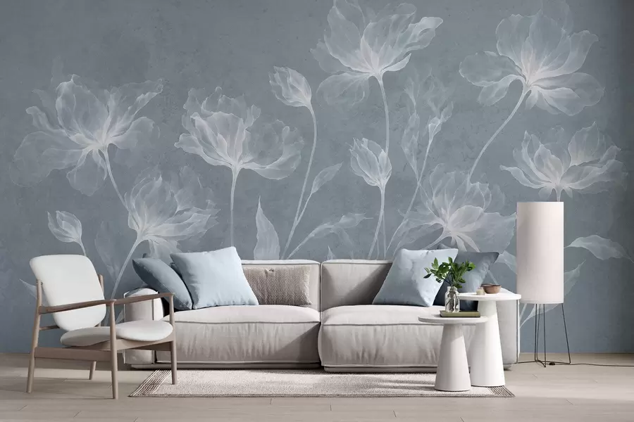 Fototapet Eleganta, luftiga blommor med genomskinliga, lager på lager liggande kronblad på långa, graciösa stjälkar w05579v2