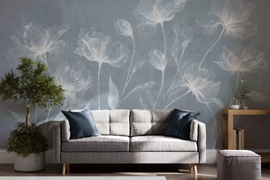 Fototapet Eleganta, luftiga blommor med genomskinliga, lager på lager liggande kronblad på långa, graciösa stjälkar w05579v2