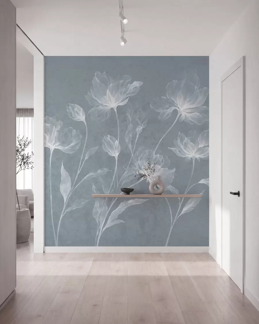 Fototapet Eleganta, luftiga blommor med genomskinliga, lager på lager liggande kronblad på långa, graciösa stjälkar w05579v2