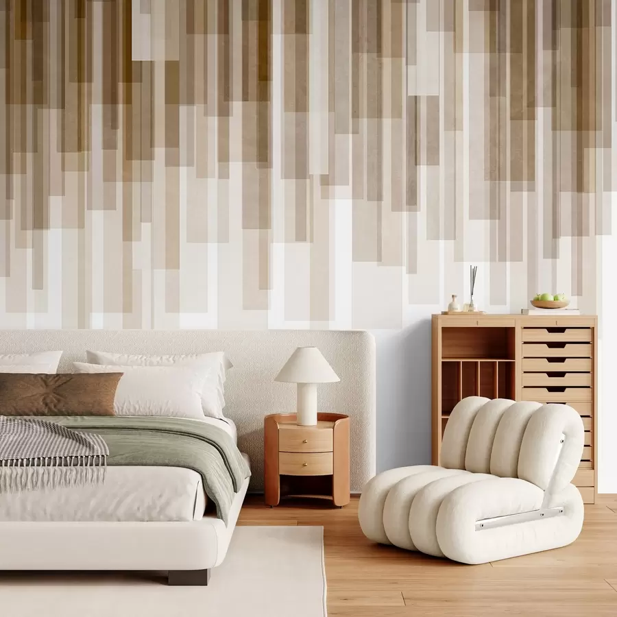 Fototapet Strukturerade vertikala rektanglar i olika transparensgrader och bruna nyanser, abstrakt konst w09889v1