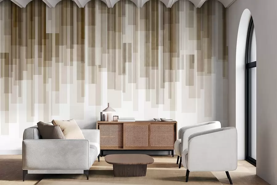 Fototapet Strukturerade vertikala rektanglar i olika transparensgrader och bruna nyanser, abstrakt konst w09889v1