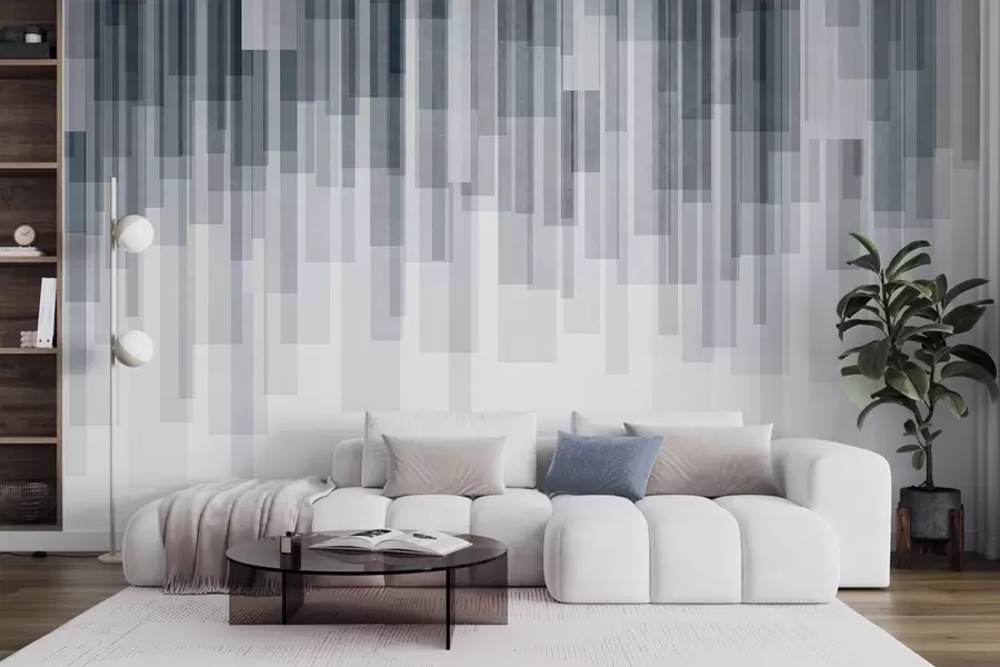 Fototapet Strukturerade vertikala rektanglar med varierande genomskinlighet och olika blå nyanser, abstrakt konst w09889v2