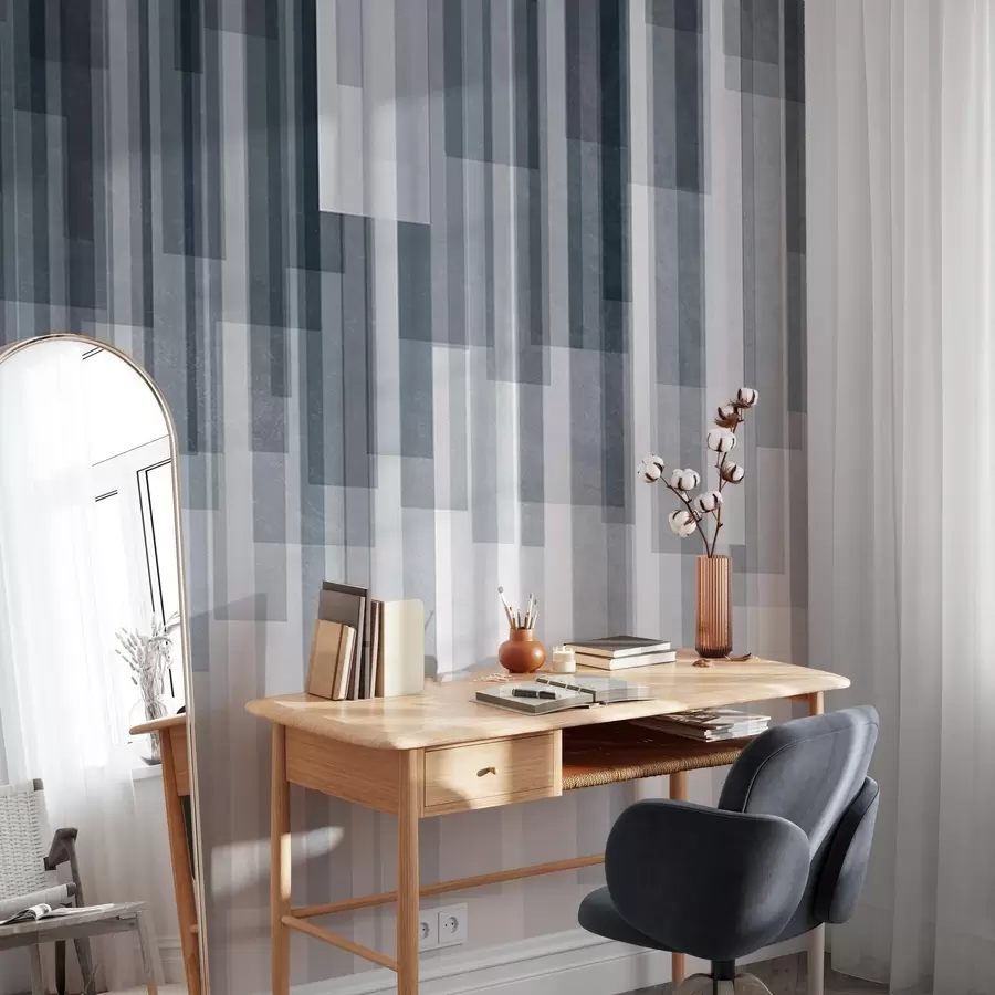 Fototapet Strukturerade vertikala rektanglar med varierande genomskinlighet och olika blå nyanser, abstrakt konst w09889v2