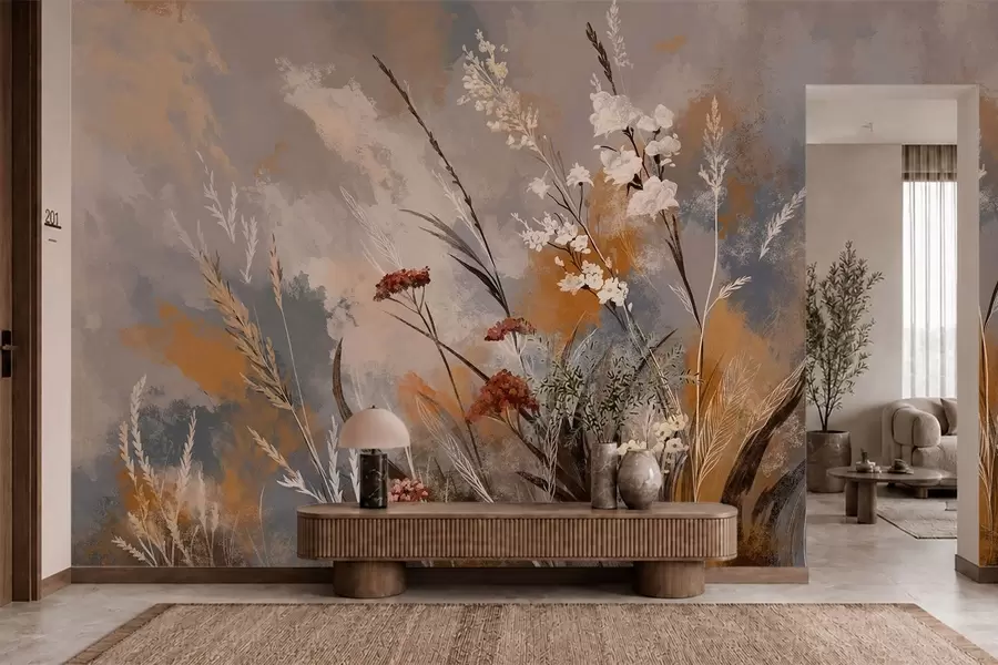 Fototapet Abstrakta ängsväxter i varma naturtoner w05539