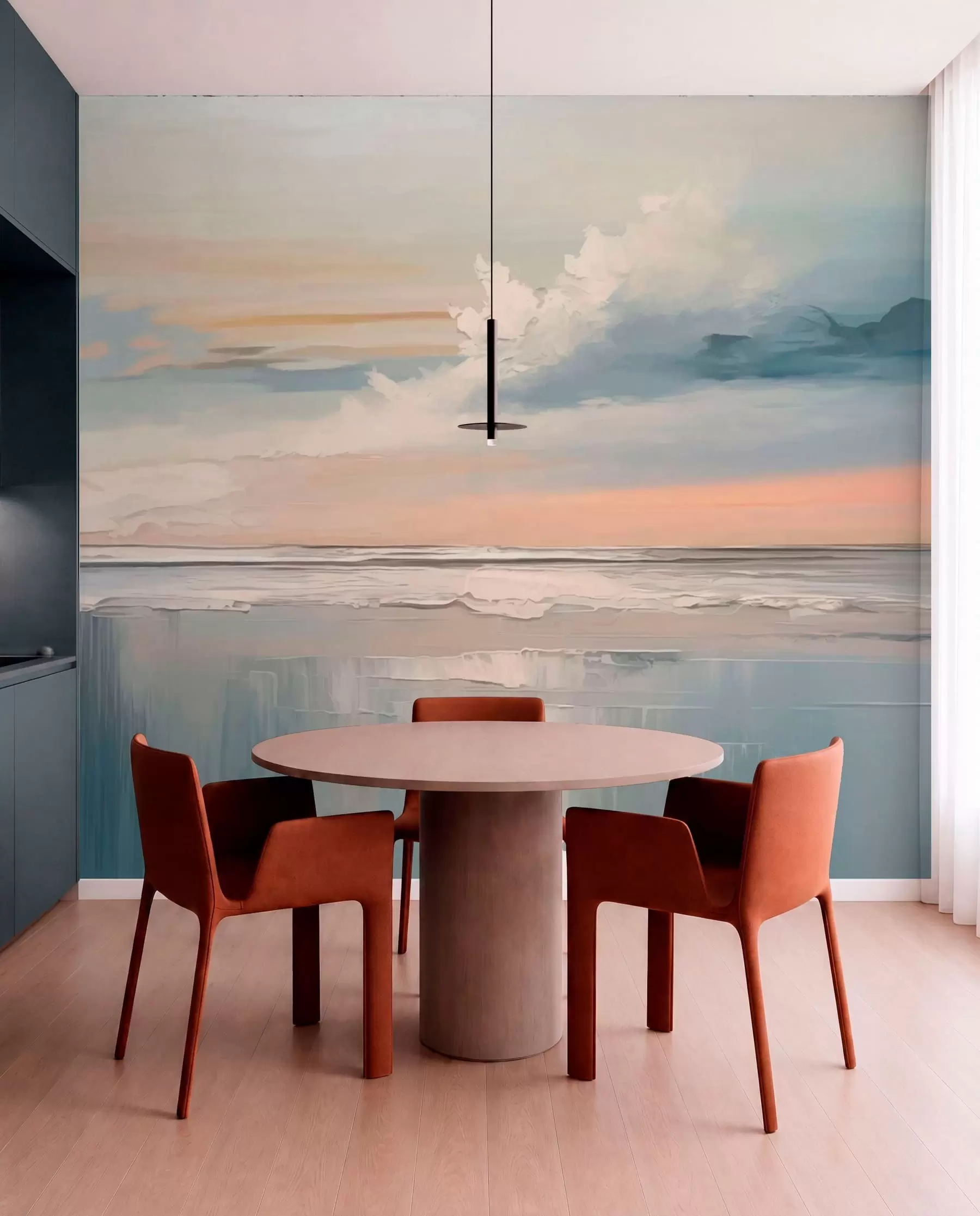 Fototapet Pastellfärgad strand med moln och spegelbild i vattnet w05687