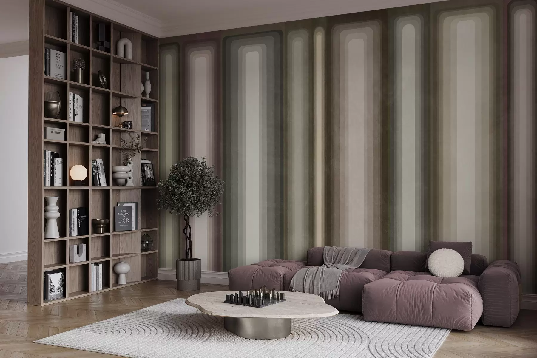 Fototapet Strukturerade, abstrakta, vertikala, avrundade rektanglar i dämpade nyanser av brunt, beige och ljusrosa w09905