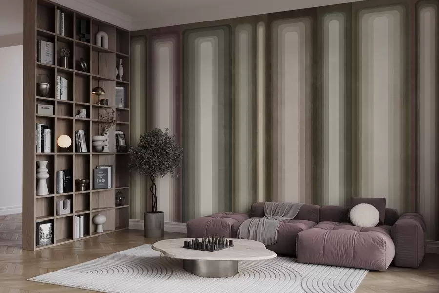 Fototapet Strukturerade, abstrakta, vertikala, avrundade rektanglar i dämpade nyanser av brunt, beige och ljusrosa w09905