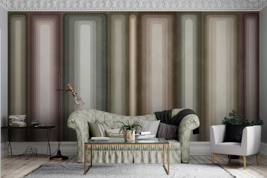 Fototapet Strukturerade, abstrakta, vertikala, avrundade rektanglar i dämpade nyanser av brunt, beige och ljusrosa w09905
