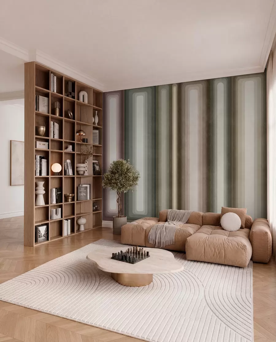 Fototapet Strukturerade, abstrakta, vertikala, avrundade rektanglar i dämpade nyanser av brunt, beige och ljusrosa w09905