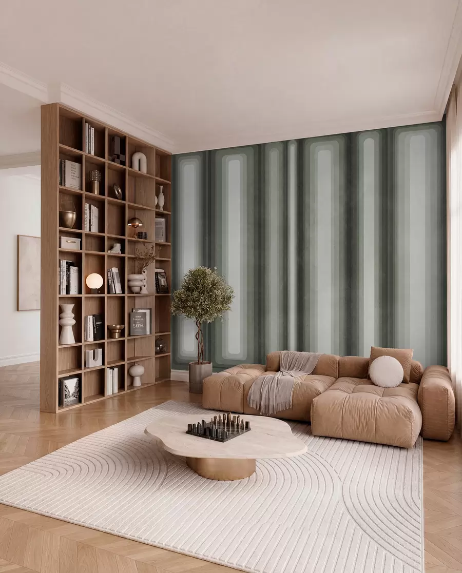 Fototapet Strukturerade, abstrakta, vertikala, avrundade rektanglar i dämpade gröna nyanser w09905v2