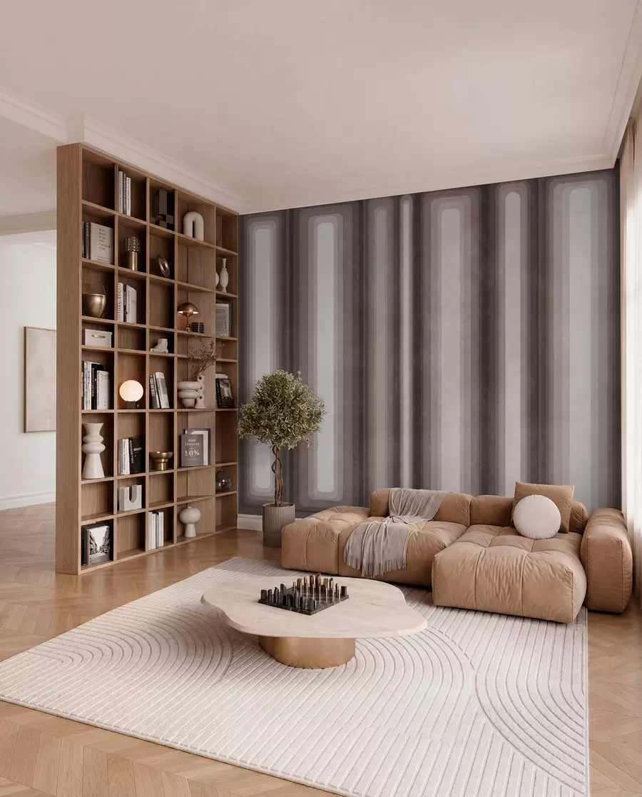 Fototapet Strukturerade, abstrakta, vertikala, avrundade rektanglar i dämpade bruna nyanser w09905v1