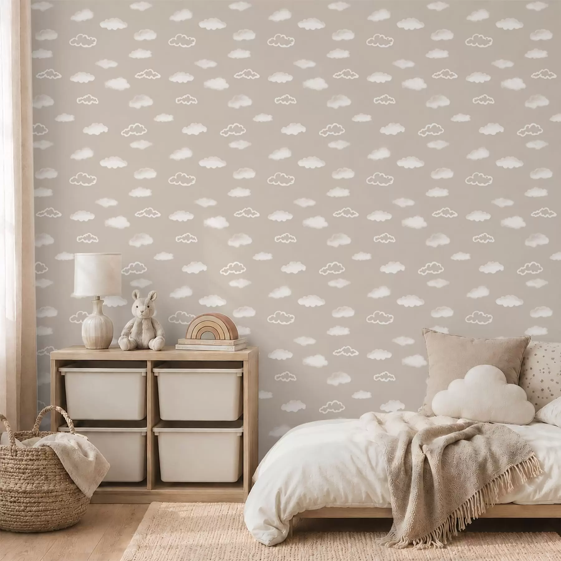 Fototapet Mjuka vita moln mot en varm beige bakgrund a00442