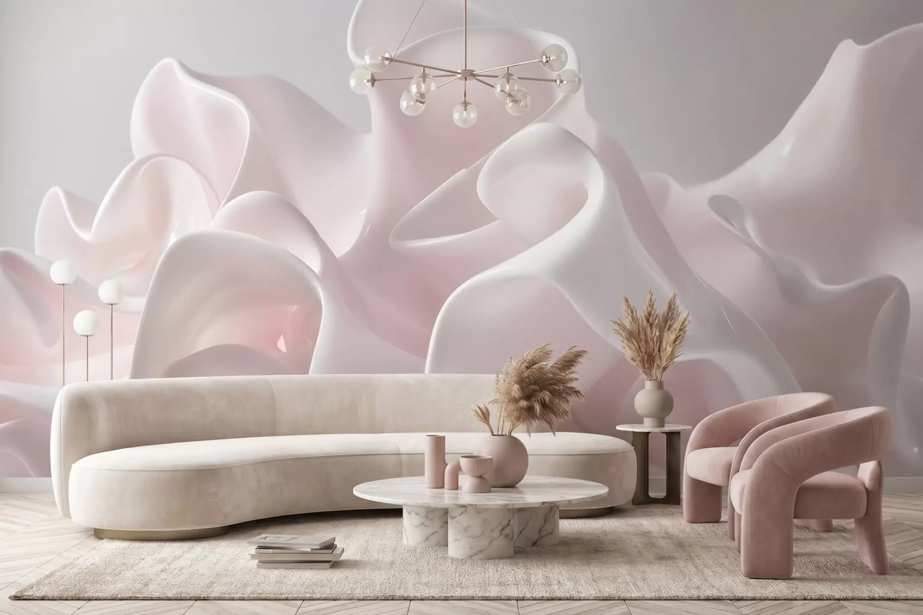 Fototapet Luftiga sidenvågor i mjuka, rosa nyanser w09858