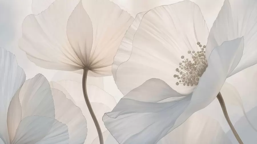 Fototapet Mjuka, stora blommor i ljusa pastellfärger w05692