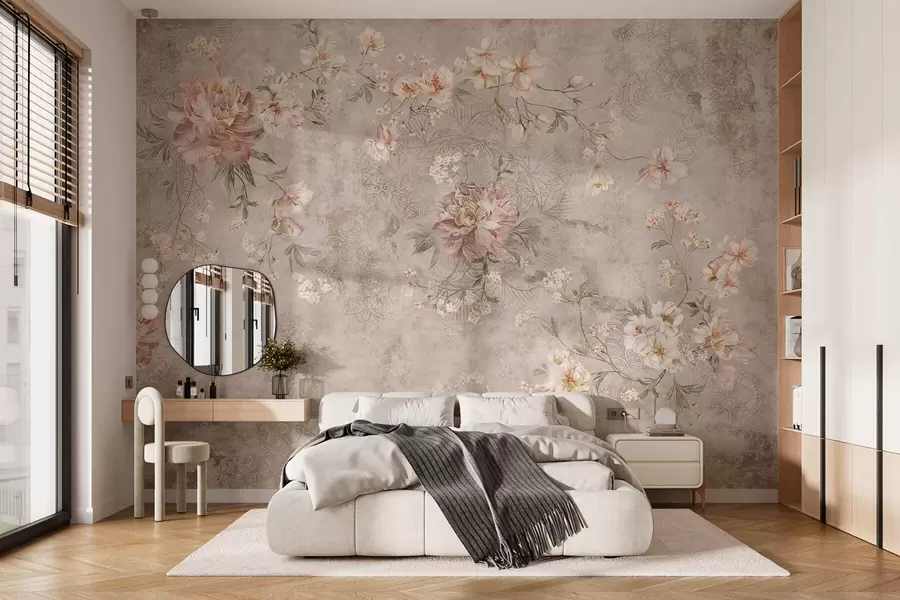 Fototapet Blommönster på en strukturerad ljus bakgrund w05698
