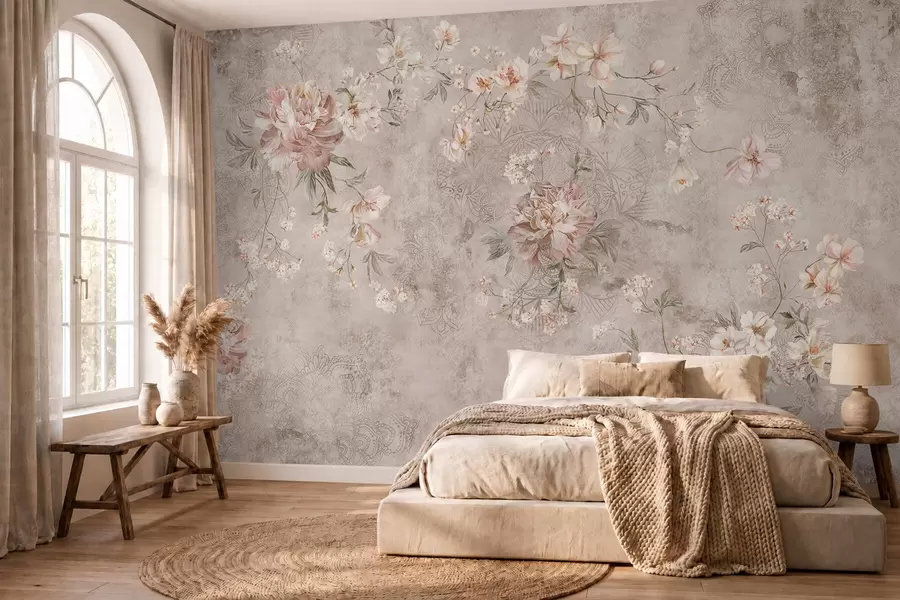 Fototapet Blommönster på en strukturerad ljus bakgrund w05698
