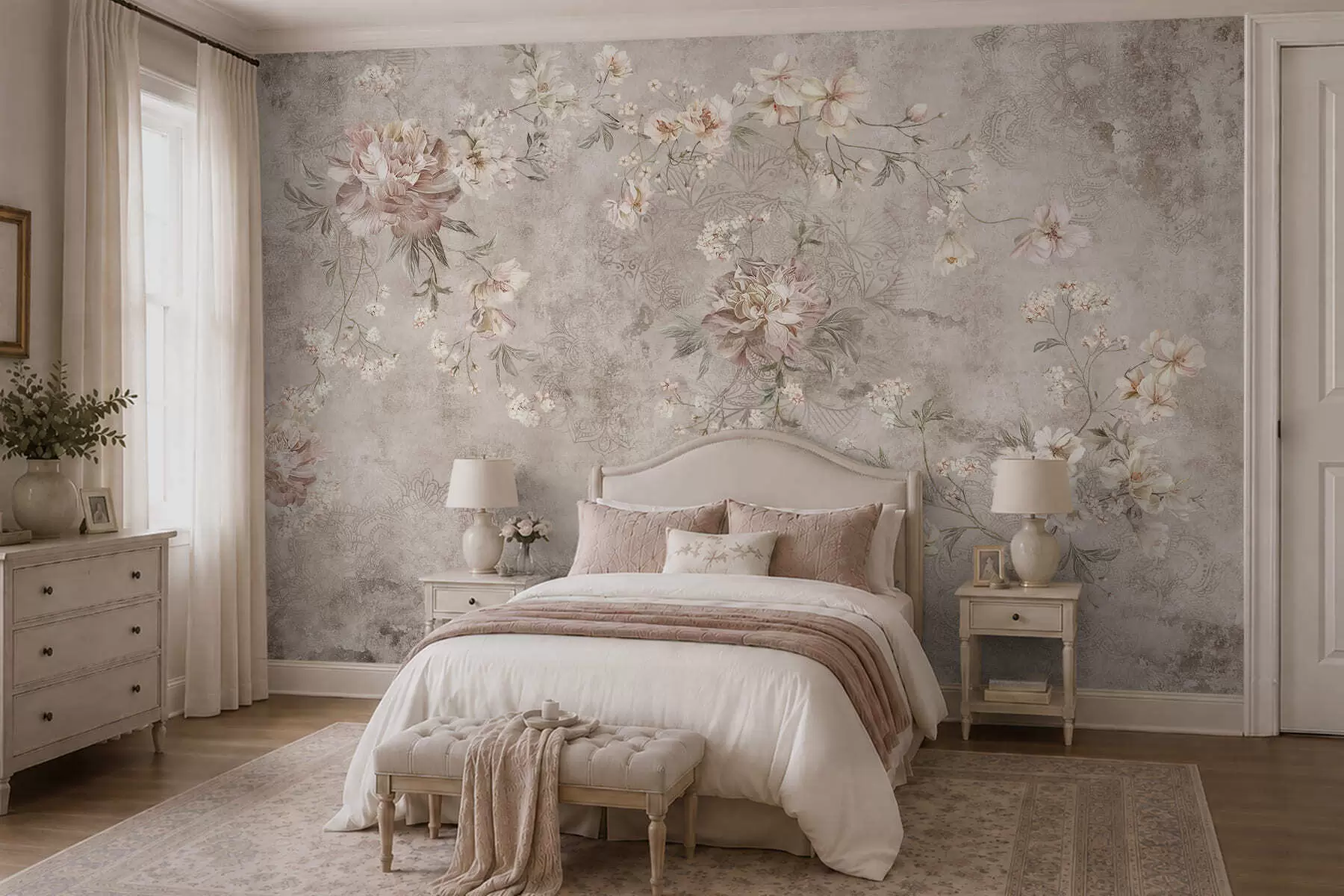 Fototapet Blommönster på en strukturerad ljus bakgrund w05698