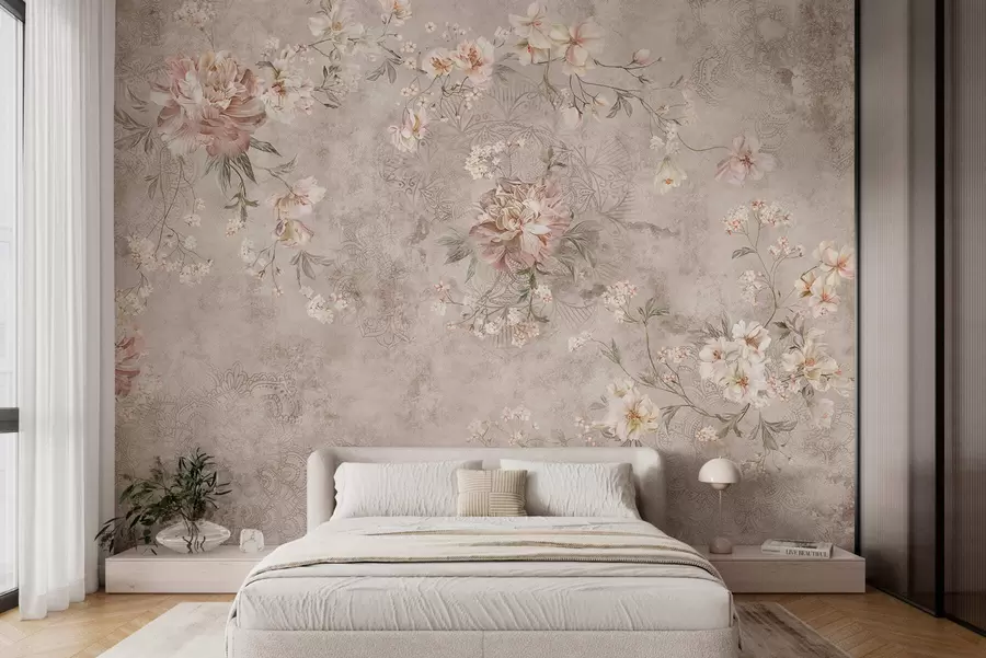 Fototapet Blommönster på en strukturerad ljus bakgrund w05698