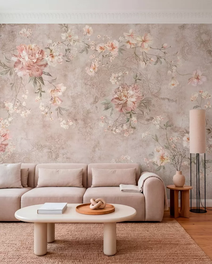 Fototapet Blommönster på en strukturerad ljus bakgrund w05698