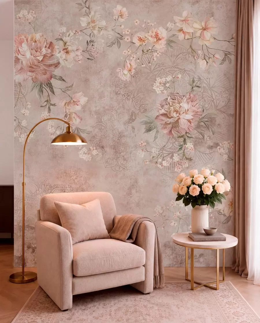 Fototapet Blommönster på en strukturerad ljus bakgrund w05698