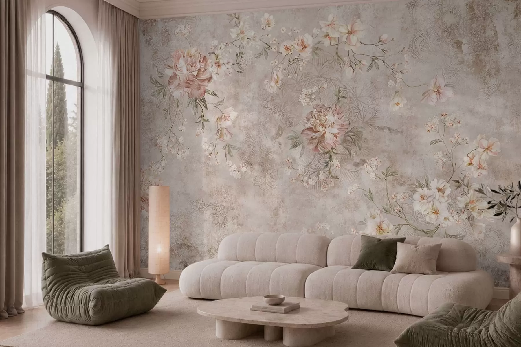Fototapet Blommönster på en strukturerad ljus bakgrund w05698