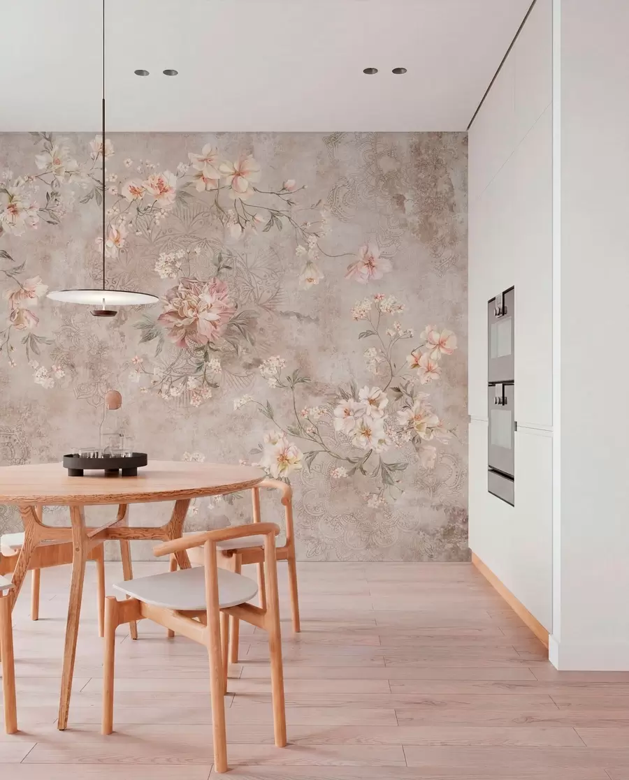 Fototapet Blommönster på en strukturerad ljus bakgrund w05698