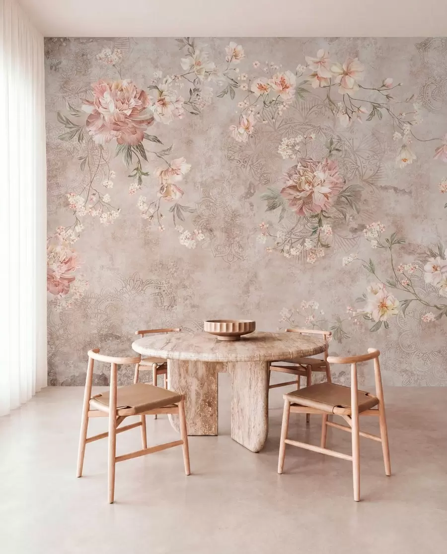 Fototapet Blommönster på en strukturerad ljus bakgrund w05698