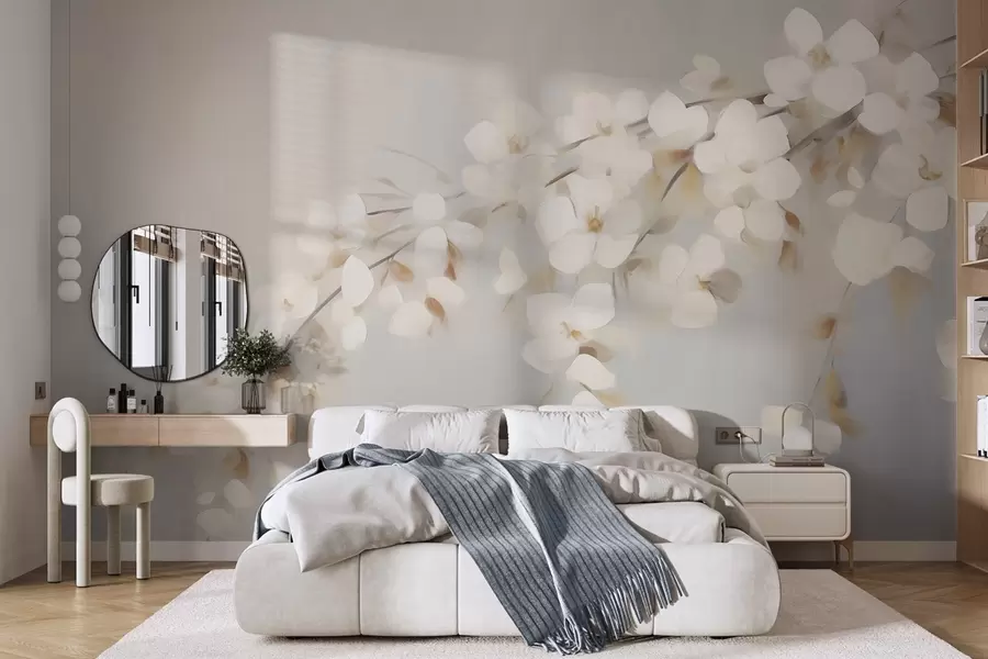 Fototapet Abstrakt gren med blommor – imitation av en målning w05665