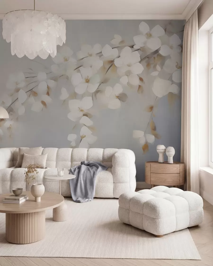 Fototapet Abstrakt gren med blommor – imitation av en målning w05665