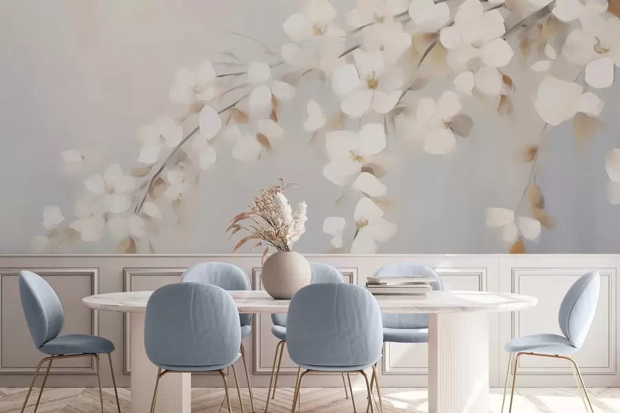 Fototapet Abstrakt gren med blommor – imitation av en målning w05665