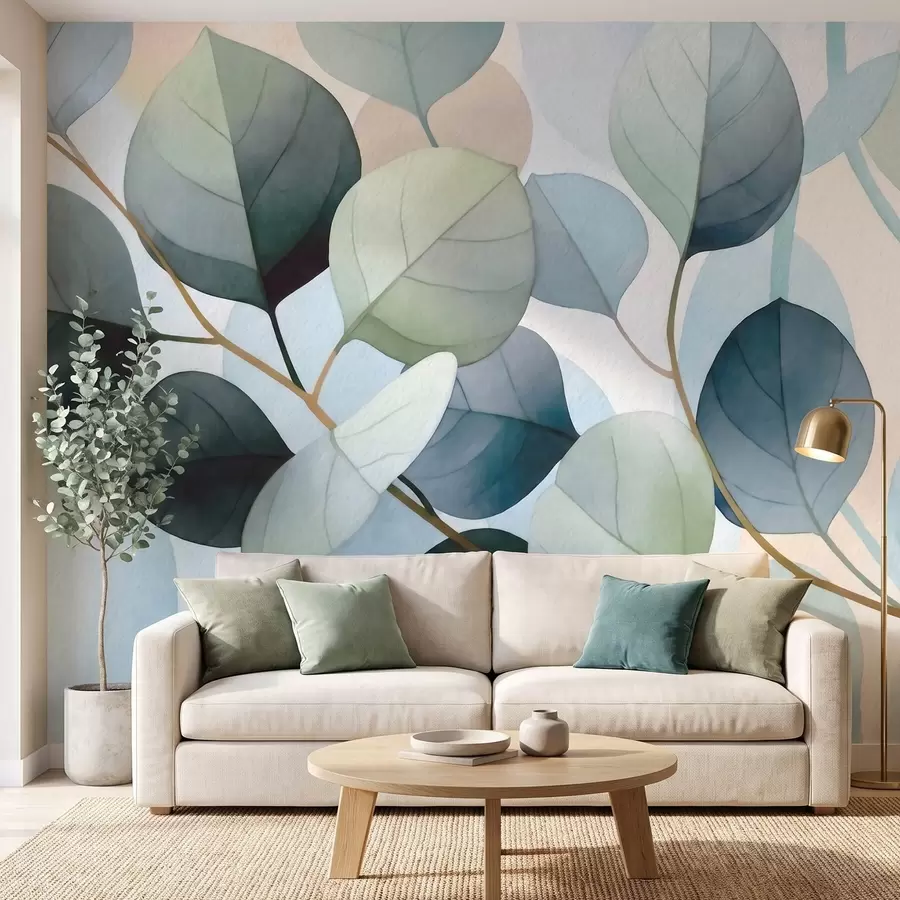 Fototapet Fina akvarellmålningar av eukalyptusblad w09927
