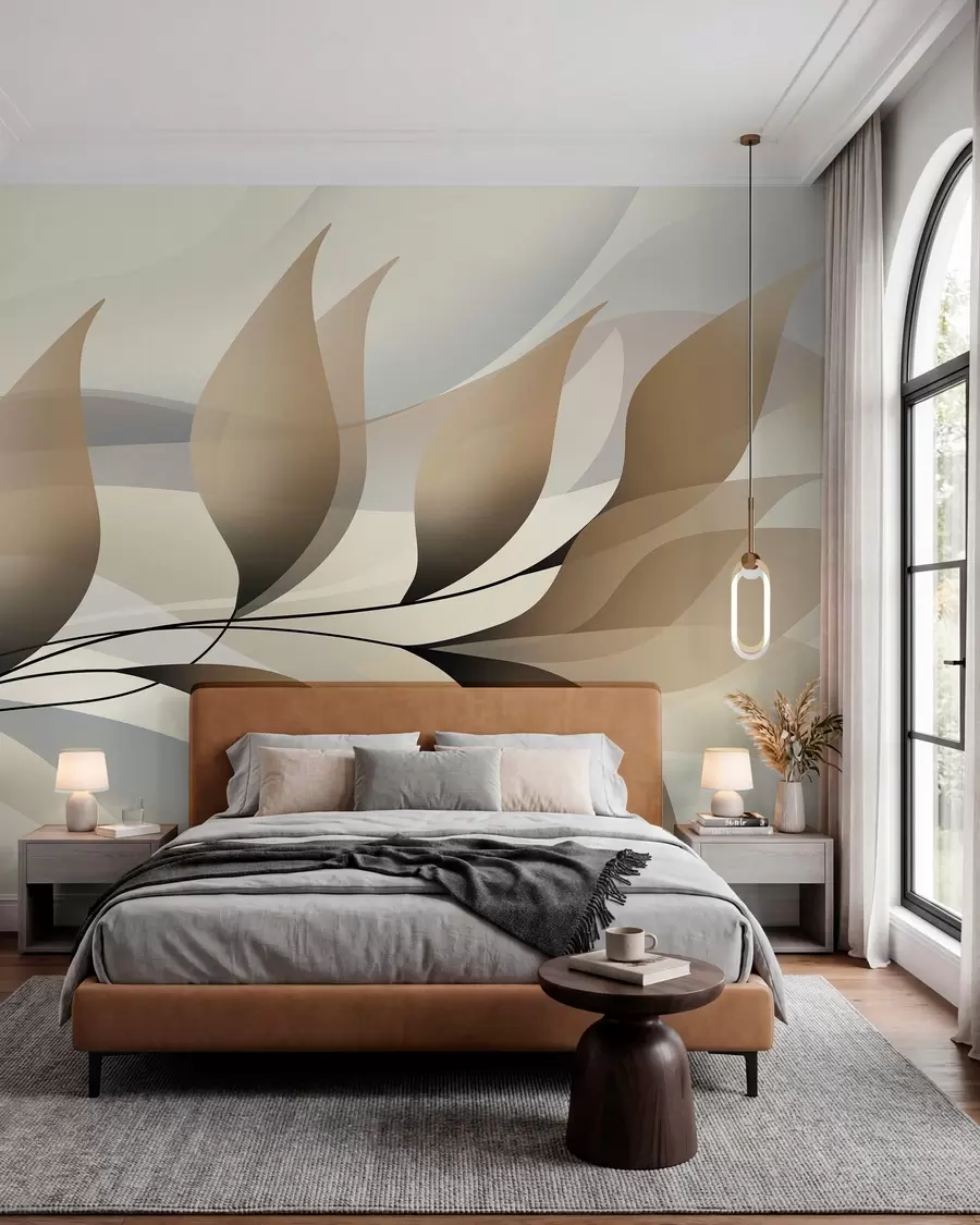 Fototapet en elegant gren med beige blad  w05660