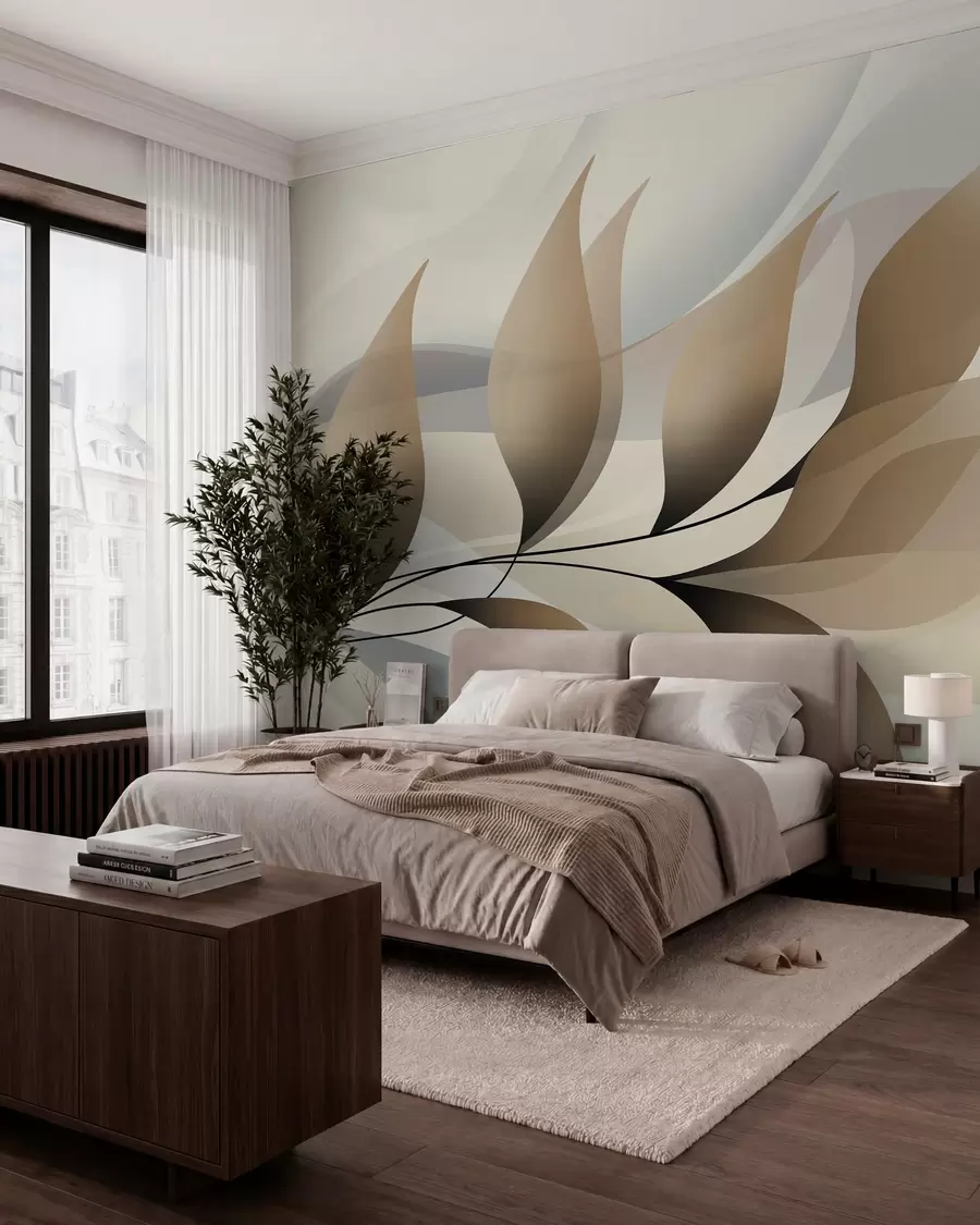 Fototapet en elegant gren med beige blad  w05660