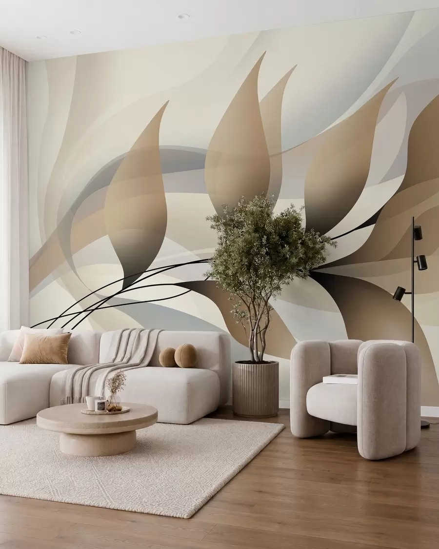 Fototapet en elegant gren med beige blad  w05660