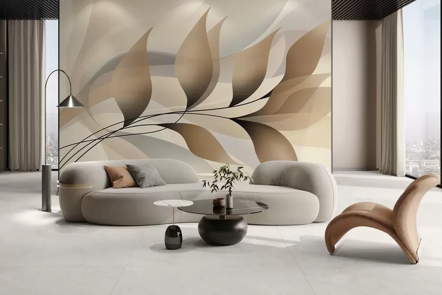 Fototapet en elegant gren med beige blad  w05660