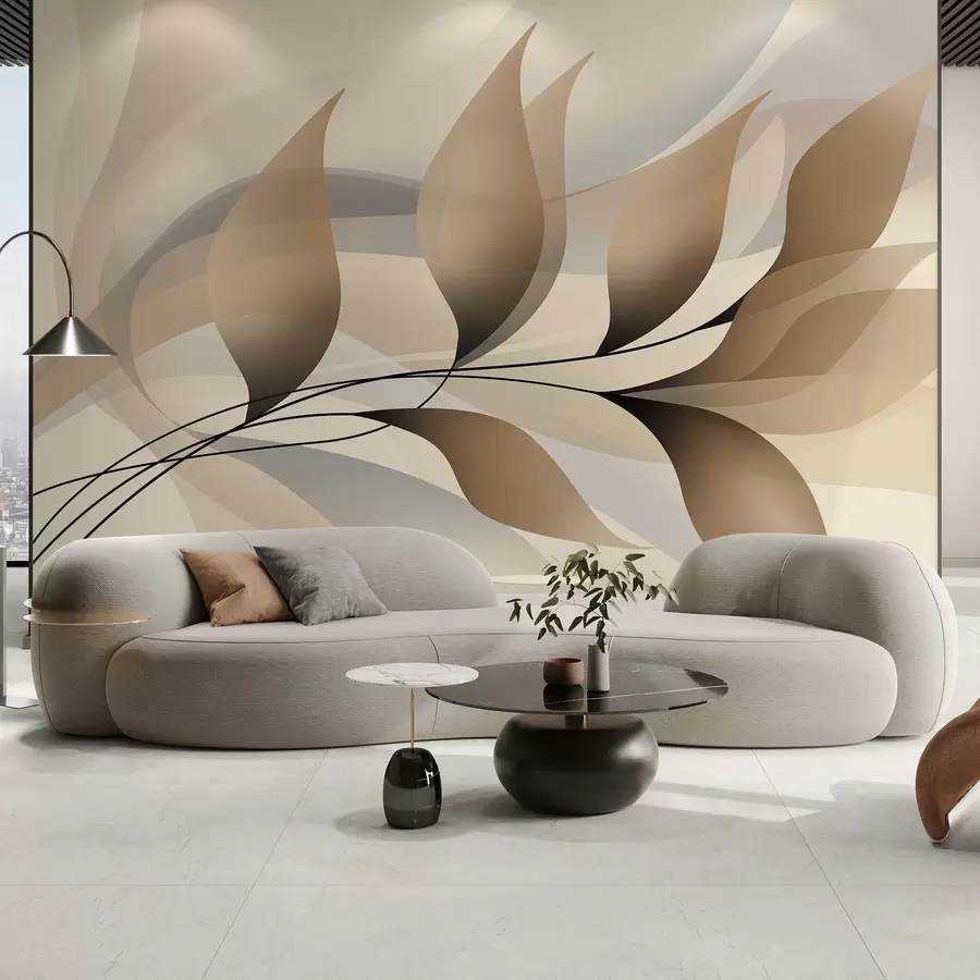 Fototapet en elegant gren med beige blad  w05660