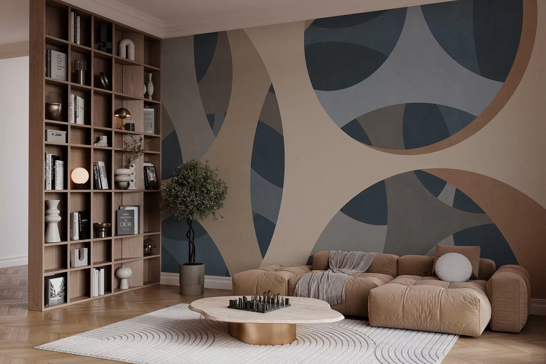 Fototapet modern abstrakt texturkonst i nyanser av blått och beige w05751